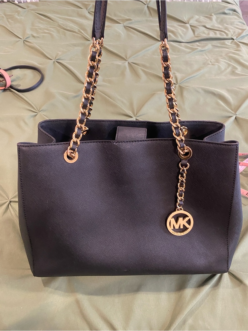 Michael Kors Black Saffiano Tote with Gold Chain Accents
